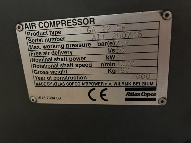 COMPRESOR ATLAS COPCO GA22FF 22KW